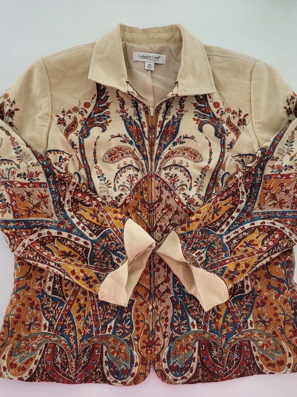 Coldwater Creek Blazer Womens Medium Paisley Tan Zip Up Jacket - Picture 6 of 16